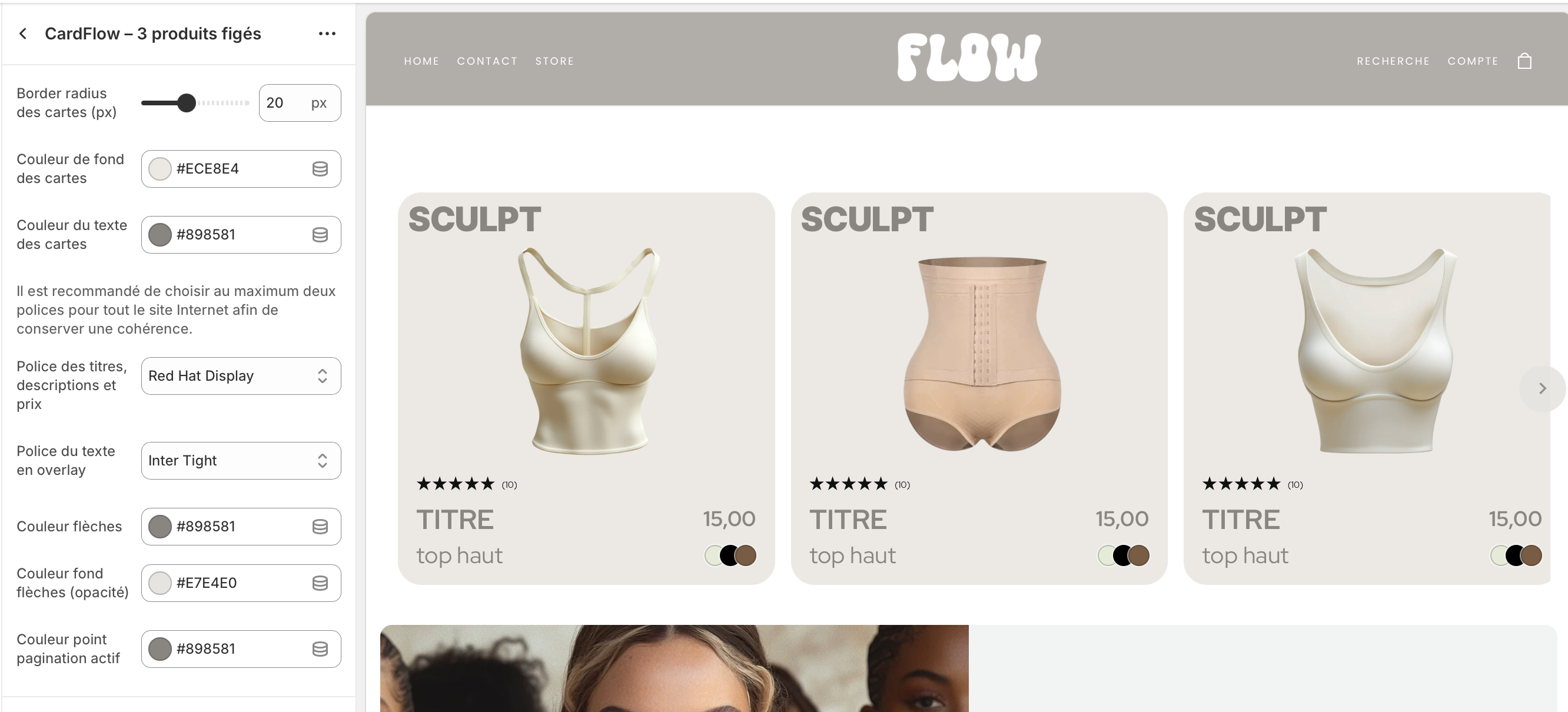 Chaque détails d’une section est entièrement personnalisable en